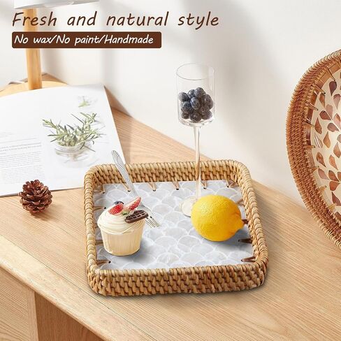 Rattan Rectangular Valet Tray-Rustic Decorative Desktop Vanity Trays,Organized Nightstand Pallet for Men- EDC Catchall Tray for Keys,Watch,Wallet,Jewelry-Modern Bedside Caddy in Saudi Arabia