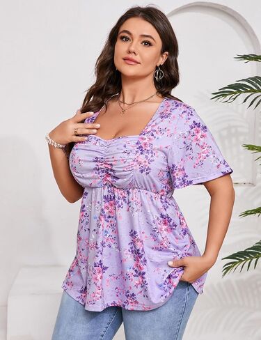 Shopwonder Women Plus Size Sweetheart Neck Tunic Tucles Shorts Peplum babydoll disual plouse tirts t in Kuwait