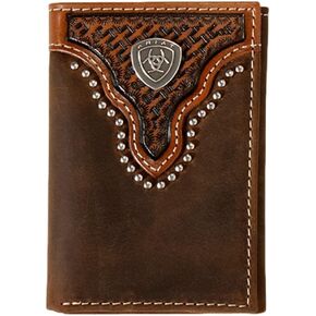 ARIAT Western Wallet Mens Trifold Basketweave Sunburst Brown A3553502
