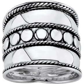 PalmBeach Sterling Silver Antiqued Bali Bohemian Wide Cigar Band Style Ring (9mm) Sizes 6-10