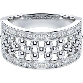 THELANDA Genuine Moissanite or Simulated Diamond Sterling Silver 9.8mm Unisex Beads Bubbles Balls Cocktail Promise Ring Wedding Band