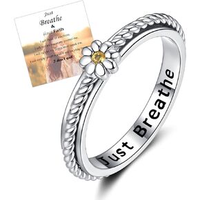 ZOEXUE Sterling Silver Daisy Spinner Rings with Just Breathe Flower Fidget Ring ADHD Stress Rotation Ring Inspirational Jewelry Gifts for Size 5-10