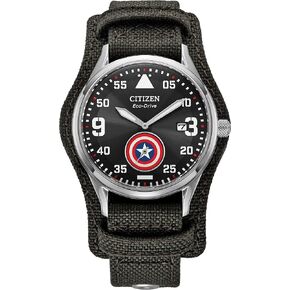 مواطن الرجال MARVEL MARVEL ، CAPTAIN AMERICA DARK GRAY GRAY FESTAL STELL WATCH (BV1140-00W)