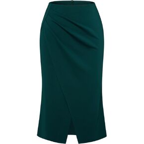 Belle Poque Women's Vintage Wrap Bodycon Pencil Skirts High Waist Knee Length Ruched Work Business Skirt with Slit