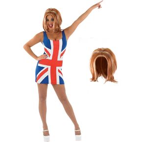 fun shack Womens Union Jack Dress Costume - 90s Popstar British Flag Halloween Outfit for Adults