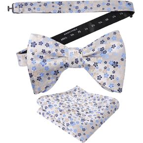Alizeal Mens Pre-tied Floral Bow Tie Wedding Party Luxury Pocket Square Set