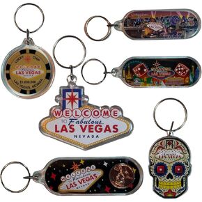 Las Vegas Souvenir Keychains – Lucky Penny Design, Casino Dice & Iconic “Welcome to Vegas" Sign Set of 6
