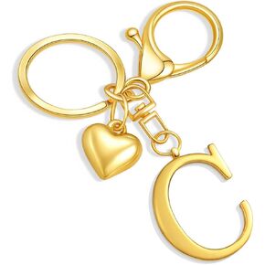 Gold Heart Initial Letter Keychain Gift for Women Bag Charm Purse Charms for Handbags Accessories Metal Alphabet A-Z
