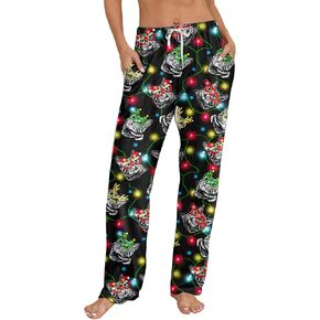 Alisister Christmas Pajama Pants for Women Print Pj buttrings مع جيوب S-XXL