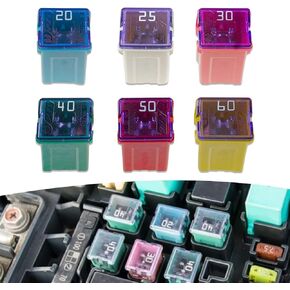 6 PCS Car Jcase Fuse Assortment, 20A 25A 30A 40A 50A 60A Fuse Kit, Micro Internal Plug-in Fuse Combination Set, Universal Car Fuses Accessories Replacement, for Most Cars (Multicolored #Long)