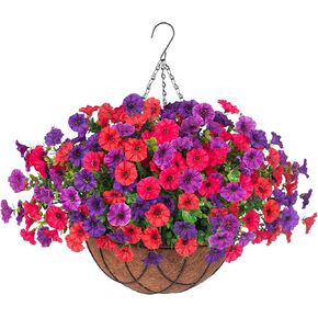 Artificial Hanging Baskets Faux Bougainvillea, Flowers Plants for Outdoor Outside Spring Decoration, Fake Silk UV Resistant Look Real Long Trailing Vines for Front Door Porch Planter Urn Patio Balcony