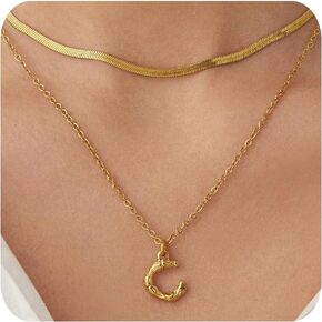 قلادة أولية لجناح السلطة للنساء سلسلة كابلات A-Z 26 Choker Herringbone 2 سلاسل مزدوجة مجموعة قلادة ذهبية عصرية
