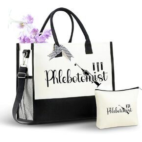 InnoBeta Phlebotomy Gifts, Canvas Tote Bag with Top Zipper Closure and Shoulder Strap for Birthday, Christmas and Every Special Occasion