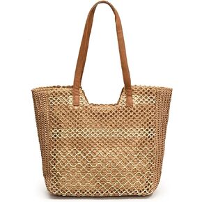 Womens Straw Beach Bag - Summer Woven Handbag Shoulder Tote Bag for Vacation, Travel
