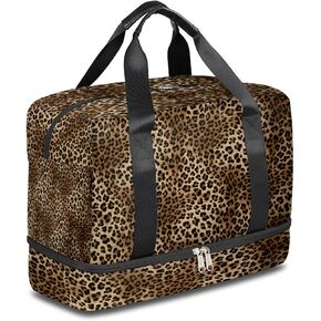 TropicalLife Leopard Print Waterproof Duffel Bag, Sports Tote Gym Bag, Animal Print Weekender Overnight Bag with Shoes Compartment for Men Women