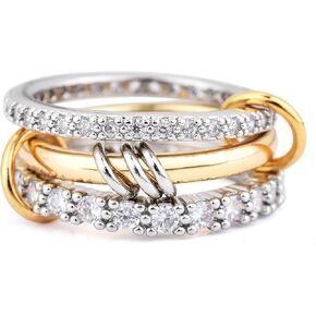Gold Stackable Rings for Women Non Tarnish Dainty 14k Gold Plated Chunky CZ Cubic Zirconia Rings Silver and Gold Rings Set Multi-Link Connected Rings 5-11