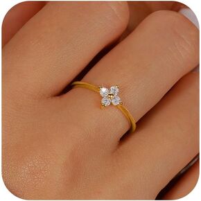 CZ Lucky Leaf Ring for Women 925 Sterling Silver Dainty Lucky Ring to Daughter Mom 14K Gold Plated Simple Minimalist Stackable Rings for Mother Wife Birthday Wedding Jewelry