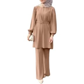 Abayas Dress for Women Muslim Long Sleeve Loose Top Pants 2 Pcs Dubai Islamic Muslim Women Matching Sets