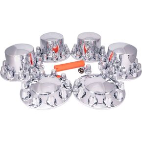 Complete Chrome Wheel Cover Kits, 33 mm Threaded Lug nut Covers, 2 Front Axle Covers and 4 Rear Axle Covers with 60 Screw On Lug Nut Covers, w/Lug nut Cover Socket (Dome, Threaded On) in Saudi Arabia
