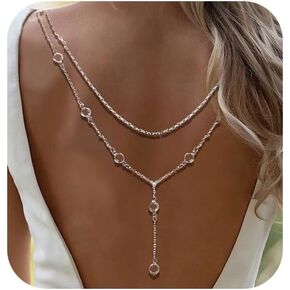 Crystal Bead Layered Back Chain Sexy Backless Rhinestone Necklace Body Jewelry for Women Bridal Wedding Backdrop Dress Accessories for Women