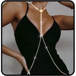 Gold Body Chain Jewelry for Women Shiny Rhinestone Bra Chain Summer Beach Layered Bikini Belly Chain Jewelry
