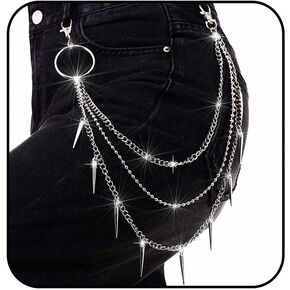 Hip Hop Pants Chain Star Punk Jean Chains Silver Goth Trousers Chains for Women Biker Pocket Chains Layered Acrylic Keychains Rock Wallet Chains for Men Pant Accessories for Girls