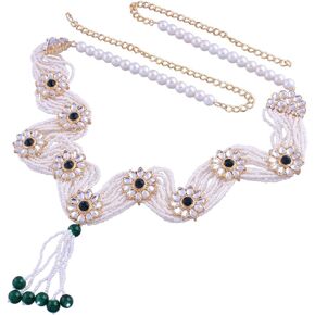 I Jewels Gold Plated Traditional Kundan & Pearl Studded Adjustable Kamarband/Belly Chain For Women/(B038-1)