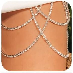 Yertter Full Rhinestone Silver Leg Chain Crossover Chain سلسلة Tigh Stain Sexy Body Body Body Associory المجوهرات للنساء النادي الليلي （Silver 2）