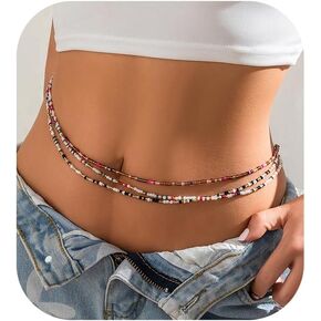 3Pcs/Set Boho Elastic Beads Waist Chains Jewelry Summer Beach Seed Beaded Belly Chain Jewelry Bikini Sexy Bead Waist Body Jewelry for Women