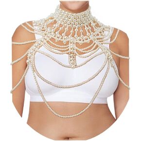 Florry Pearl body Chain Bra Shoulder Necklace Jewelry for Women Pearl Bra Chains for Wedding Costume Easter Photoshoot