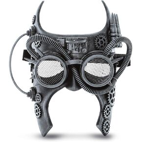 زي Steampunk Gladiator Half Mask Robot Goggle Assume - Silver