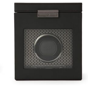 Wolf Axis Watch Winder with Storage - Secure Fit with Patented Lock-in Dynamic Cuff - Accommodates All Wrist Sizes - Vegan Leather - Includes Universal Adapter
