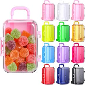 Leinuosen 12 Pcs Mini Suitcase Party Favor Box Mini Plastic Travel Suitcase Empty Candy Tiny Luggage Cute Miniature Travel Case Box Tiny Trolley Empty Case for Wedding Party