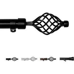 JIUZHEN Black Curtain Rods for Windows 28 to 85 Inch, 1 Inch Diameter Adjustable Heavy Duty Decorative Curtain Rod for Bedroom Living Room, Twisted Cage Ends