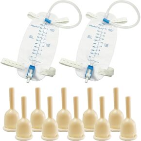 Latex Condom Catheters External Self Sealing Set, 2Pack 1000ml Leg Urinary Drainage Bag with Adjustable Elastic Bands, 10pcs Condoms for Men (1.38inch/35mm)