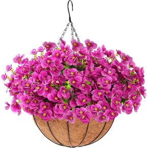 Artificial Hanging Flowers for Outdoors Summer Decoration, 12“ Hanging Basket with Faux UV Resistant Silk Flowers, Realistic Fake Hanging Eucalyptus Plants for Porch Home Patio Balcony Yard