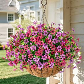 Artificial Flowers Hanging Baskets, Multicolor 12 Bundles Faux Flower Outdoor Hanging Basket Spring Summer Decoration, Fake Flowers Plants for Porch Patio Balcony Home Yard Decor(Mixd2)