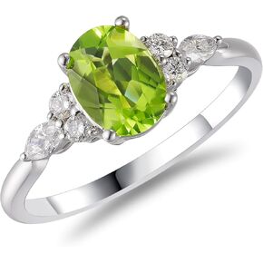 925 Sterling Silver Peridot Rings for Women, August Birthstone 9x7 MM Oval Shape Green Stone Engagement Promise Ring for Birthday/Anniversary, Gift for Wife/Mother/Her/Woman, Size 5 to 12