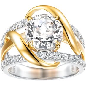 4Ct 925 Sterling Silver Round Cubic Zirconia Bow Solitaire Ring Two tone CZ Engagement Ring for Women Size 5-10