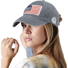 Women & Men Embroidery American-Flag Baseball Cap - Fashion Washed Cotton Letter USA-Hat for Unisex Grey