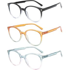 Reading Glasses for Women,3 Pack Retro Classic Round Readers with Spring Hinge Blue Light Blocking Computer Eyeglasses