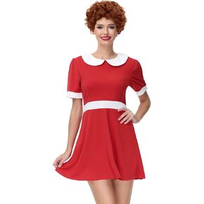 Women's Halloween Peter Pan Collar Short Sleeve Vintage Costume Party Red Dress