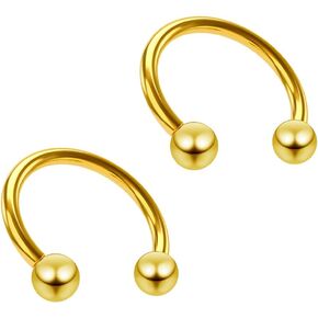 2pc 18g Circular Barbell Horseshoe Earrings Tragus Cartilage Helix Daith Septum Nose Rings Gold 8mm