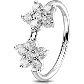 Melighting 20G Nose Rings 925 Sterling Silver Flower Nose Ring Hoop Seamless Open Cartilage Piercing Clear CZ 8 mm Helix Earring Nose Piercing for Women