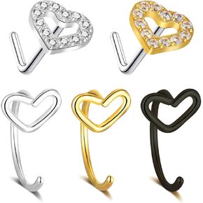 5pcs 20g قلب أنف خاتم الطوق الجراحي الصلب الأزرار خواتم الأنف طوق للنساء الرجال 316L Nostril Hoop Percing Jewelry