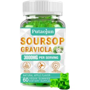 Soursop Graviola Extract 2000 mg | أوراق Soursop مستخلص | Soursop Gummies Healthy & Soursop الفاكهة للبالغين | غير GMO | نباتي ، 60 صمغ