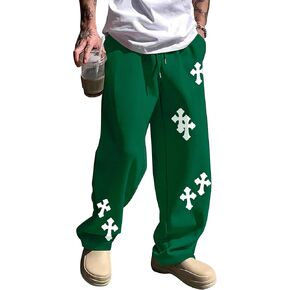 Zaful Mens Wide Leg Spectupts غير رسمية مستقيمة مستقيمة شرف مفتوح أسفل السراويل السراويل السراويل للركض على الجيوب (1-الأخضر ، XL)