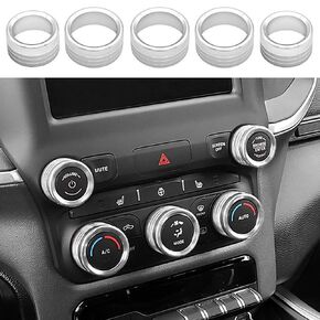 AC Radio Knob Cover for Dodge Ram 2019 2020 2021 Air Conditioner Auto Climate Control Volume Tune Switch Knob Button Cover Trim Ring 5pcs (Silver)