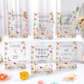 6 Pcs Wildflowers Baby in Bloom Baby Shower Table Decorations Take One Sign Thank You Acrylic Sign Centerpieces with Stand 5 x 7" Wedding Birthday Party Decorations for Guests Gifts