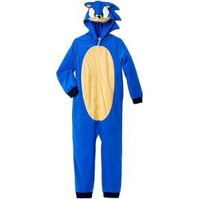 Sonic the Hedgehog Boys Pajama Onesie Hooded Zip Pront Blanter Sleeper for Kids